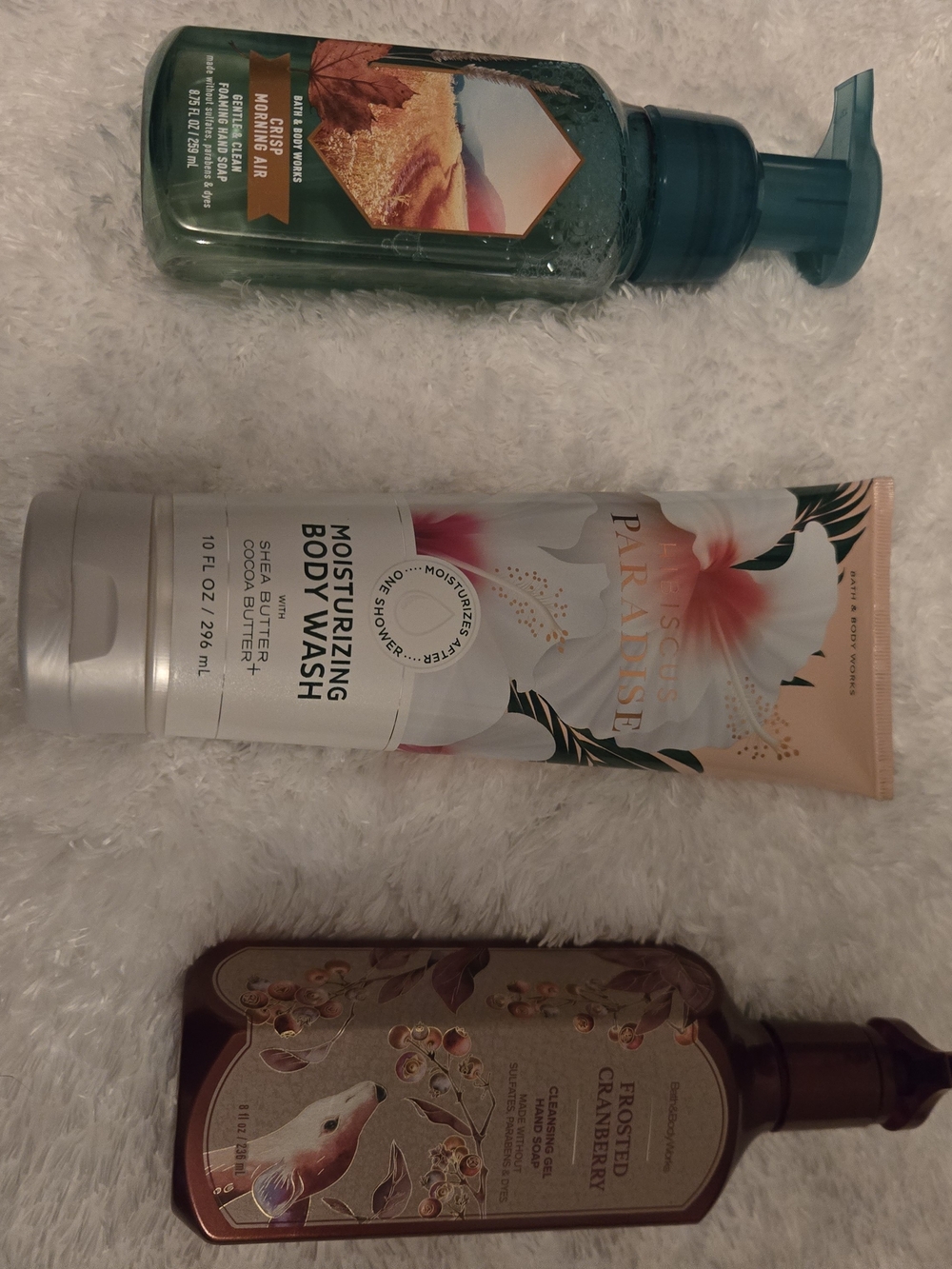 Bath & Body Works Trio of Hand Soap & Body Wash Bottles - Teal, White, Brown
